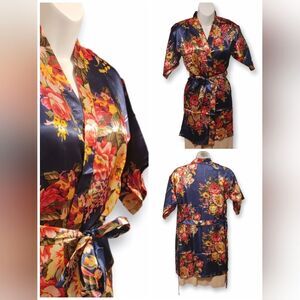 Floral Blue Satin Robe - 10